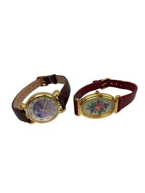 Avon Thomas Kinkade & Floral Gold-Tone Watch Lot of 2 - Japan, Not Working